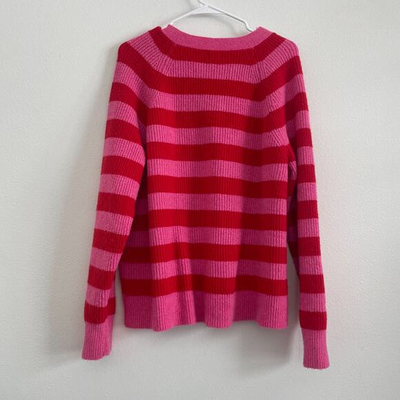 A New Day Cardigan Sweater Women XXL Pink Red Striped Heart Embroidery Coquette - Picture 6 of 7
